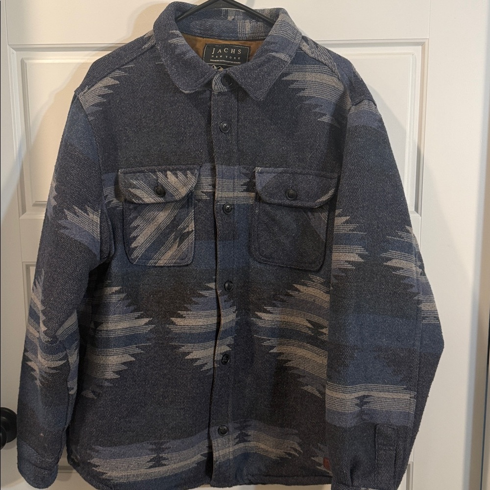 JACHS New York Men's Indigo Aztec Wool Blend Shirt Jacket (Shacket) Size Large